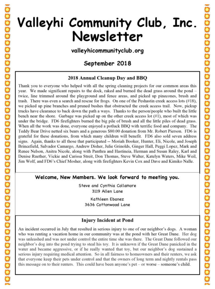 2018 September Newsletter pg. 1